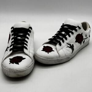 H & M Roses Swallow Sneakers Womens 10 EUR 43 White Leather Rare Gold Heel Shoes